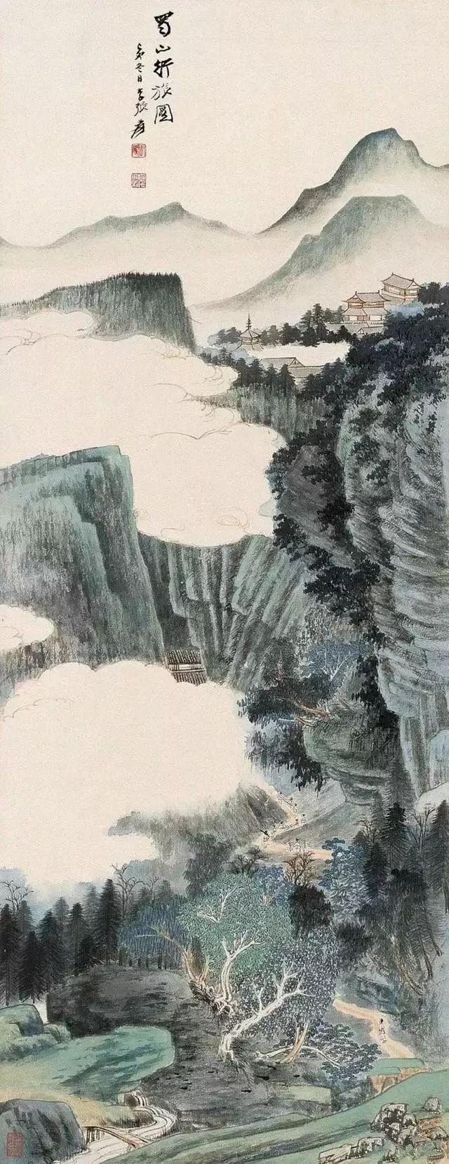 张大千的青绿山水画，真消暑！