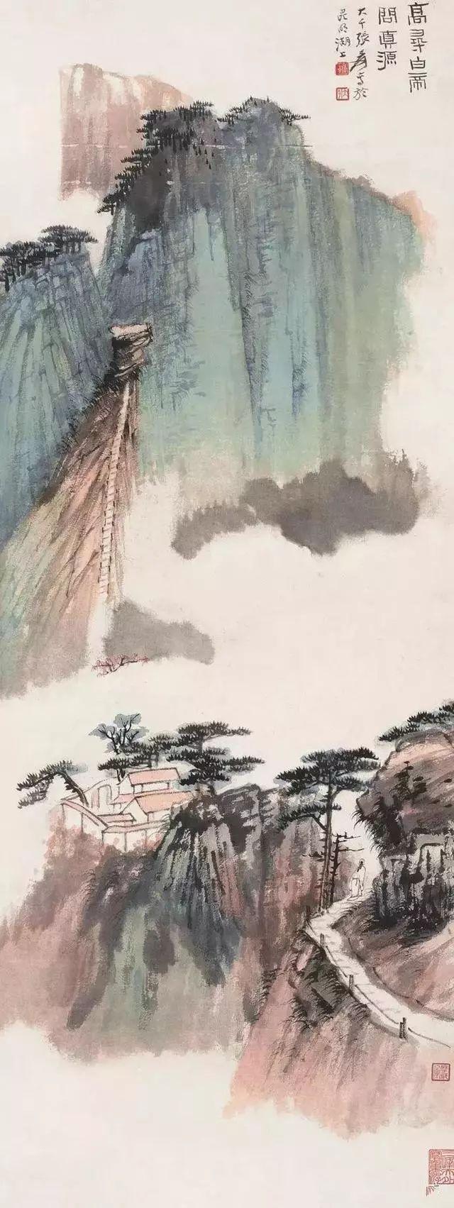 张大千的青绿山水画，真消暑！