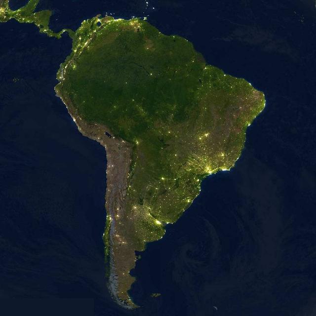 南美洲人口最多的五个国家，其中巴西是唯一一个人口超1亿的国家