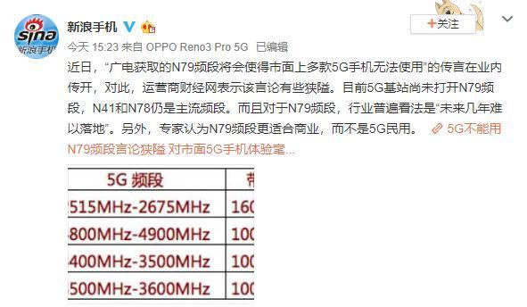 不支持N79频段的5G手机在体验方面是否有影响？答案是否定的