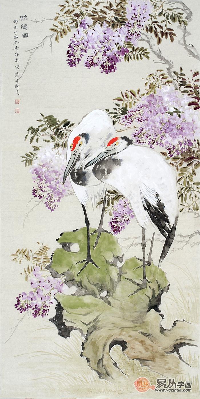 当代花鸟画家手绘原创真迹国画仙鹤欣赏