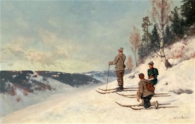 插画：挪威艺术家Axel Hjalmar Ender作品-冬天的乐趣