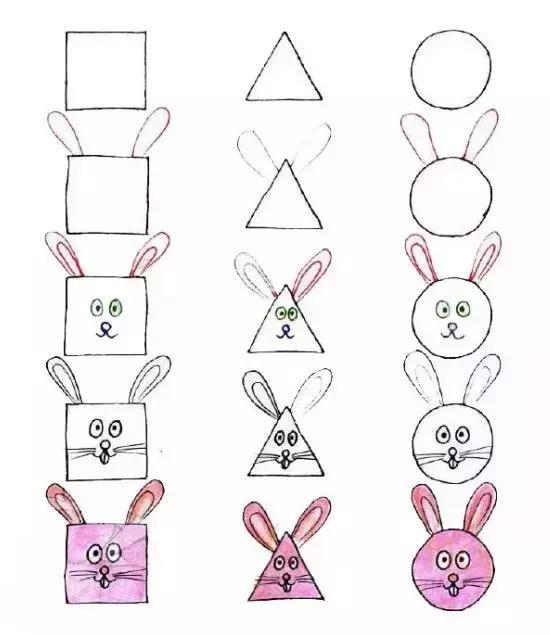 儿童简笔画:三种几何平面图形,轻松教孩子画动物,颠覆想象力!