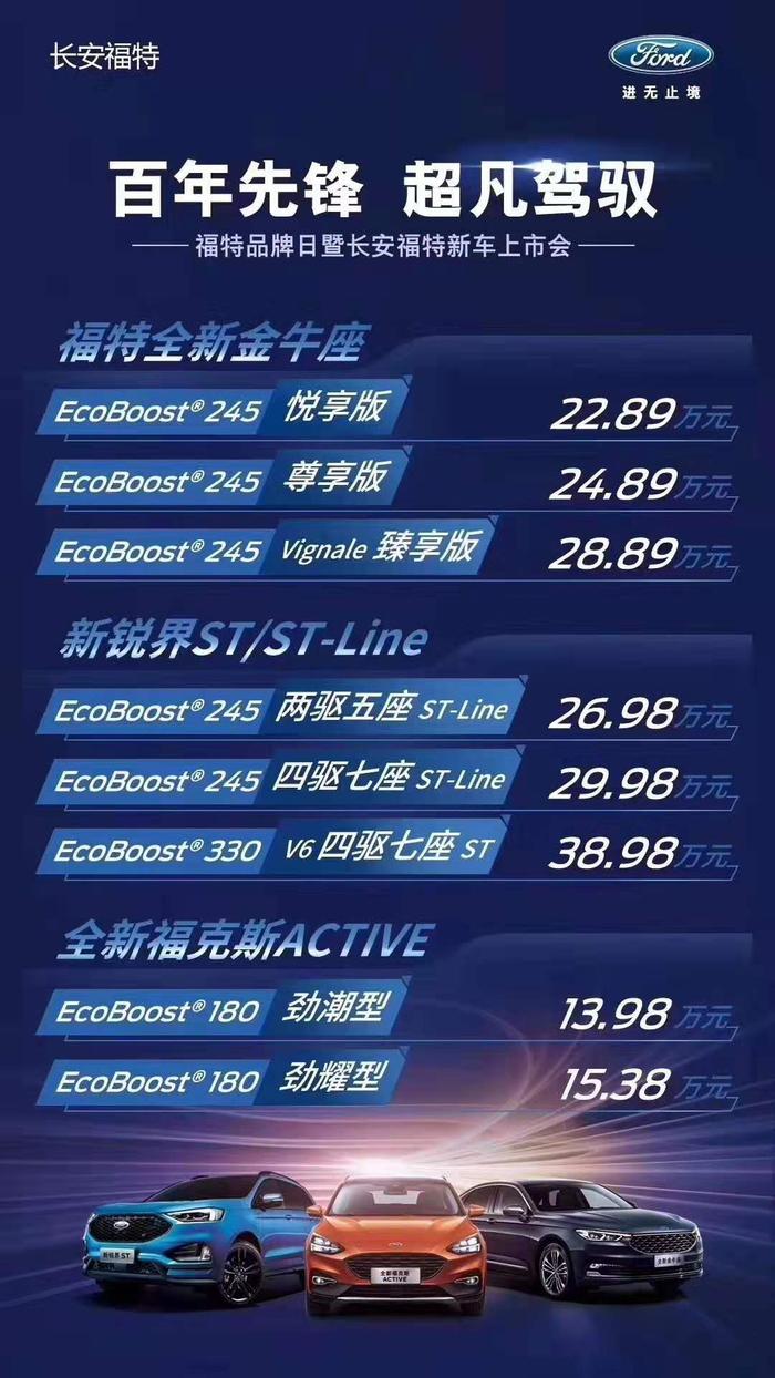 福特三车齐发 售13.98-38.98万元 吹响反击号角