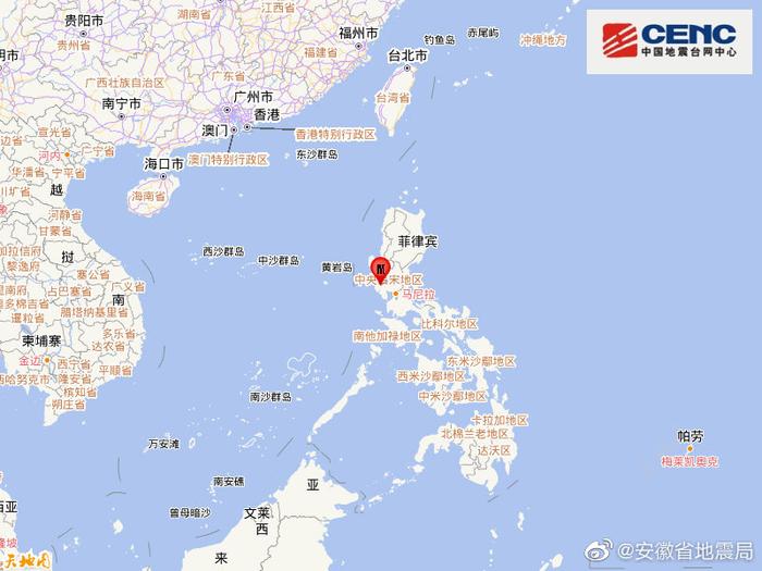 中国地震台网正式测定：04月22日17时11分在菲律宾（北纬15.00度