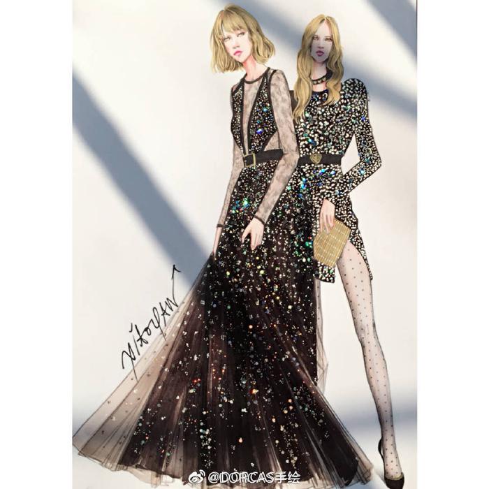 时装画 手绘
第一排 Vera Wang 婚纱
第二排 evening wear illustrati