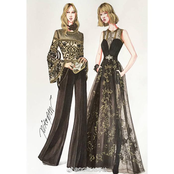 时装画 手绘
第一排 Vera Wang 婚纱
第二排 evening wear illustrati