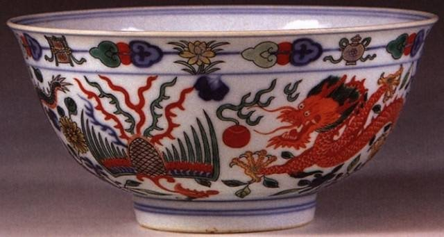 中国陶瓷◇「 清◇ 青花 五彩 龍鳳紋碗◇ 」極細工 唐物 中国