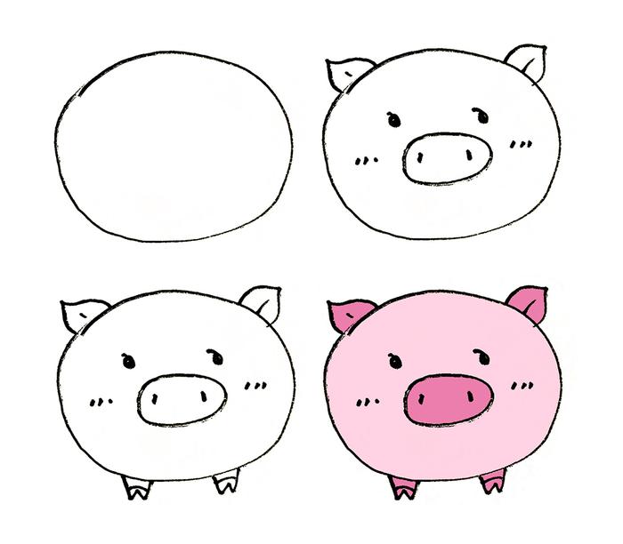 儿童简笔画小猪素材｜8只可爱的小猪画法，跟着步骤画，简单易学