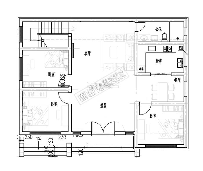 新农村自建房一层半小别墅外观效果图+户型图+全套施工图纸