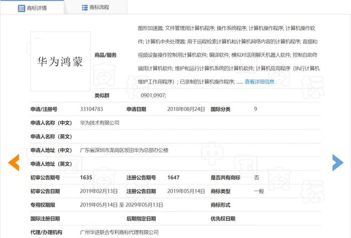 华为注册商标号