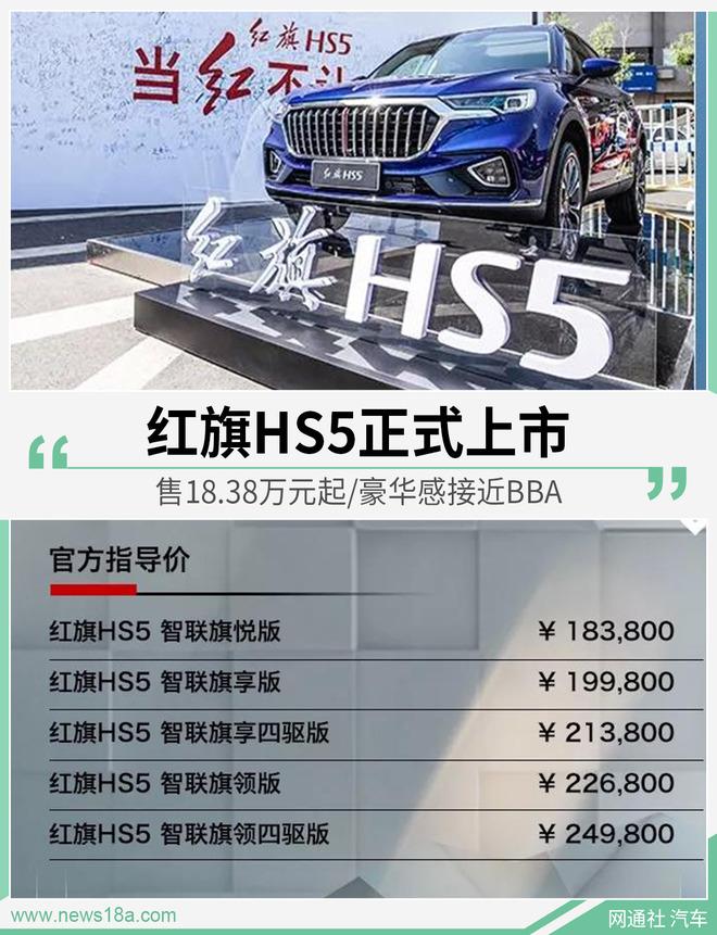红旗HS5正式上市 售18.38万元起/豪华感接近BBA