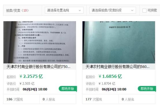 天津农商行1.3亿股权被拍卖 今年一季度净利同比增长14.58%