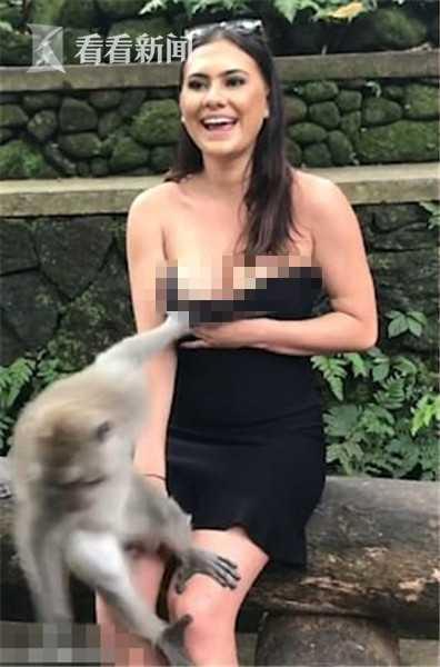 21岁女孩被猴子拉下裙子惊呆了 网友：反应太可爱