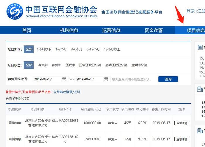 中国互金协会登记披露平台开放网信普惠项目信息查询，13家机构实现实时对接