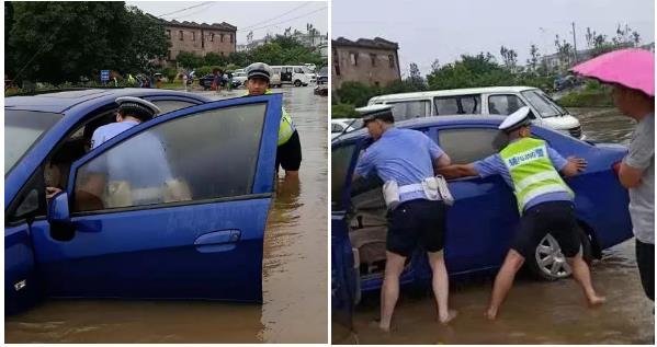 逆水而行的“警察蓝”，暴雨中最暖心的“安全色”