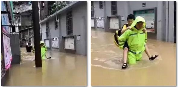 逆水而行的“警察蓝”，暴雨中最暖心的“安全色”