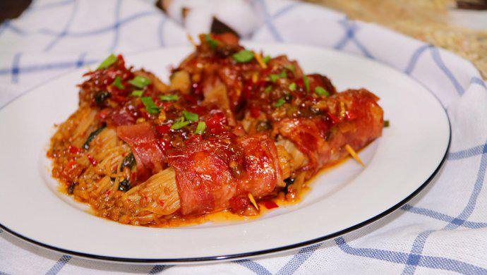 有颜有味的金针菇培根卷