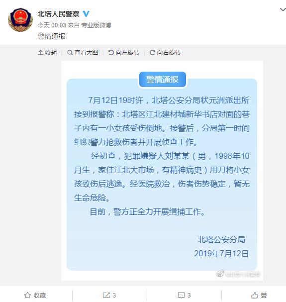 湖南邵阳警方破8岁女孩被捅伤案：嫌犯有精神病史，已刑拘