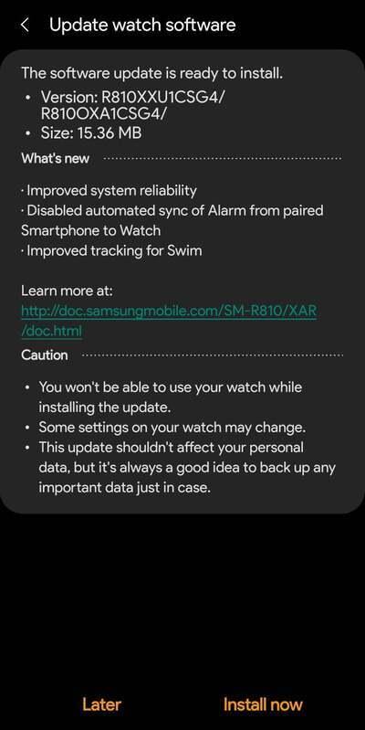 新的Galaxy Watch更新解除警报同步，为游泳员带来好消息