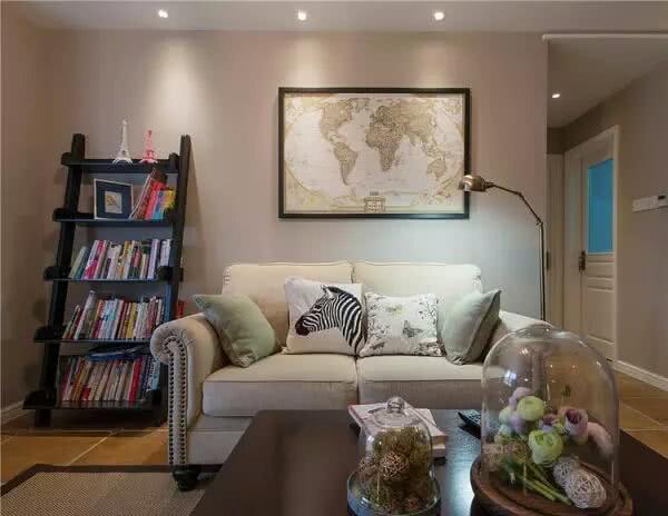 95平米简美混搭两居，客厅内设计阅读区，创意设计让家功能完美