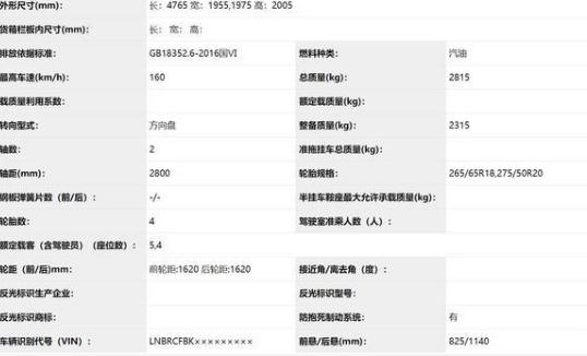 符合国六排放标准/211马力 北京BJ80 2.0T车型申报图曝光