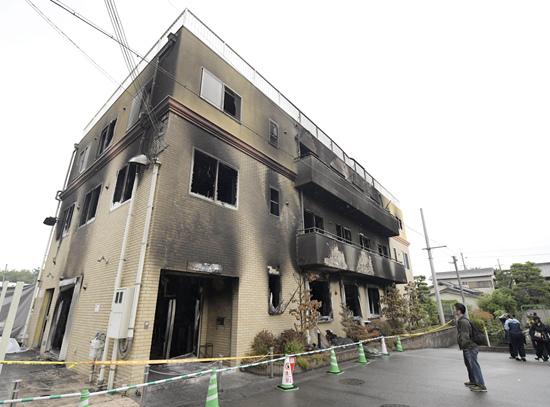   7月22日，日本“京都动画”工作室失火后的楼体。视觉中国供图