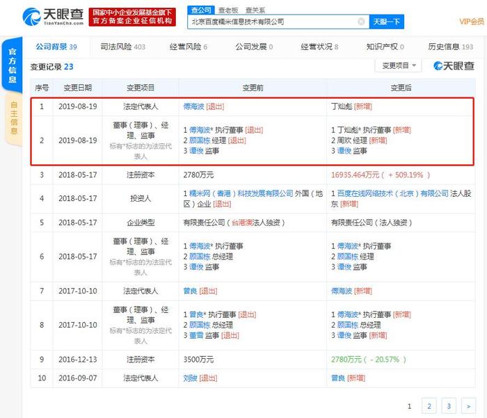 百度糯米发生多项工商变更 傅海波卸任法定代表人、执行董事