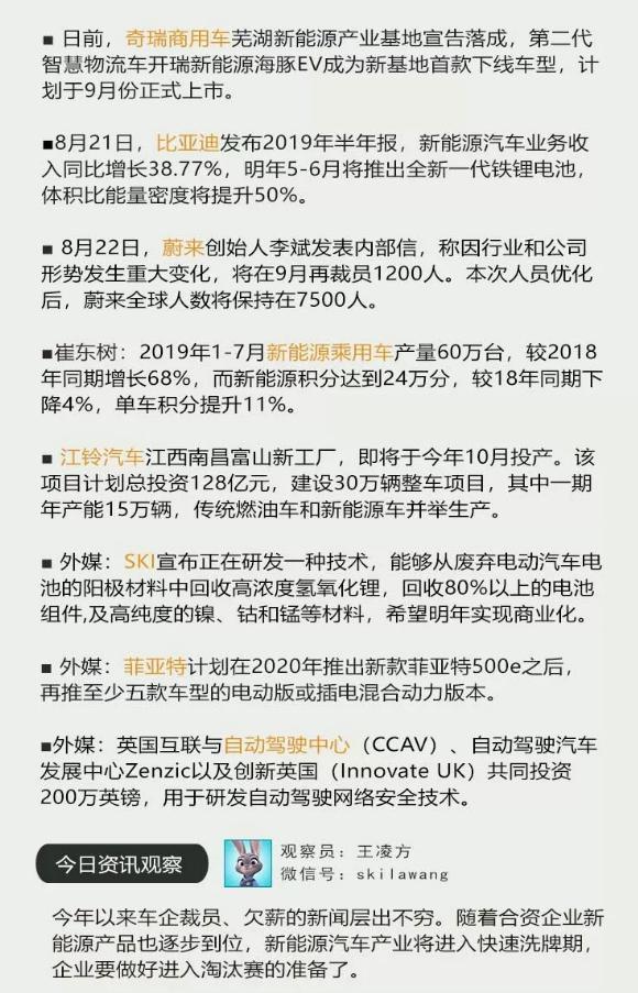 每日资讯：奇瑞商用车芜湖基地落成、蔚来9月再裁员