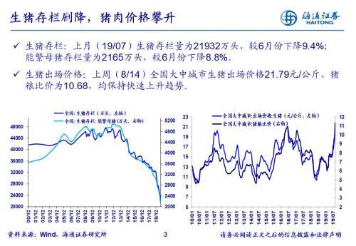 海通证券荀玉根：基站设备产量上升 生猪存栏量回落