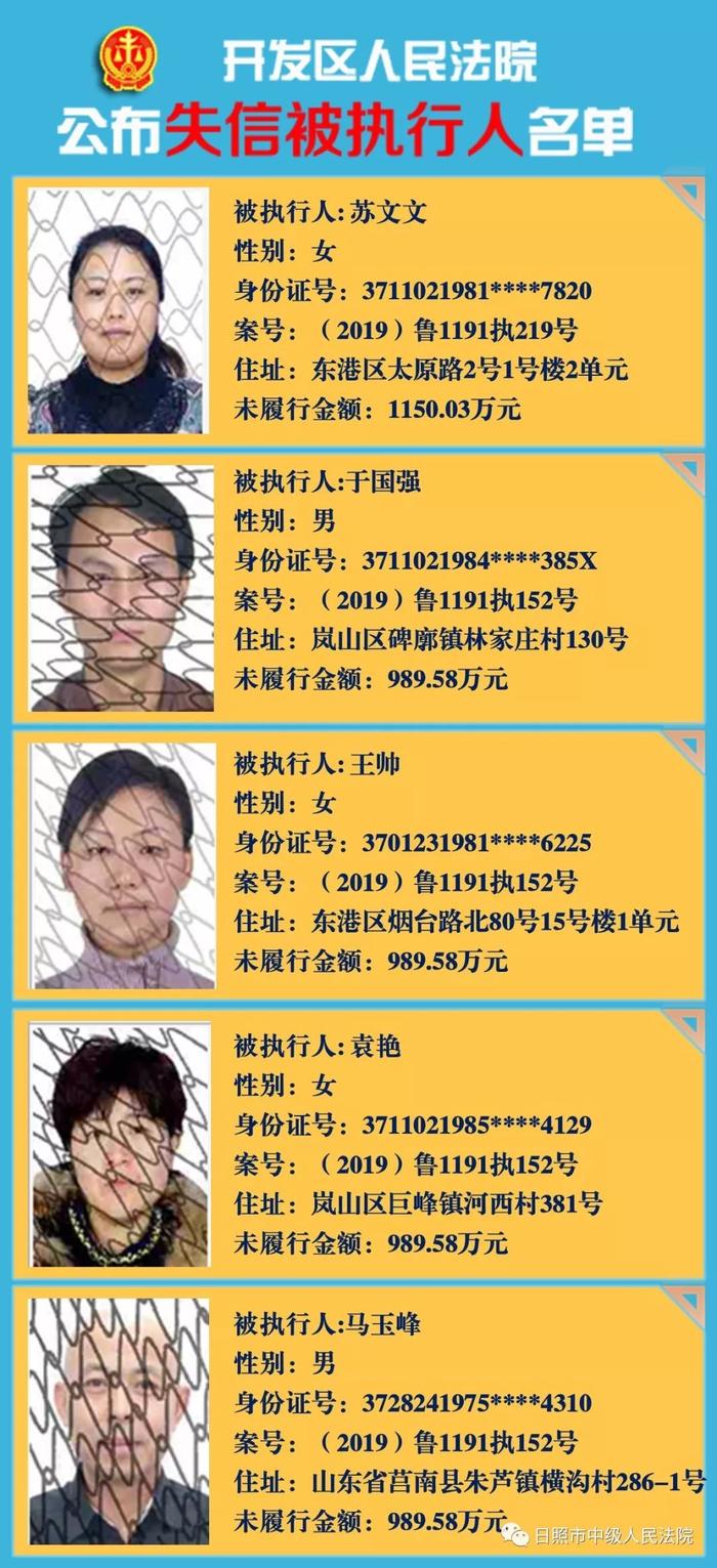 日照发布新一批失信被执行人名单，最高者欠款三千余万