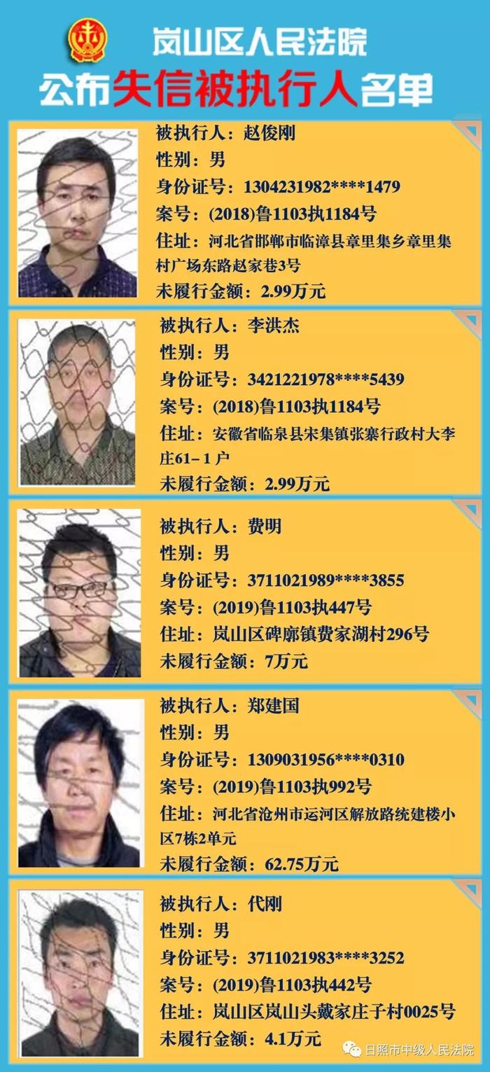 日照发布新一批失信被执行人名单，最高者欠款三千余万