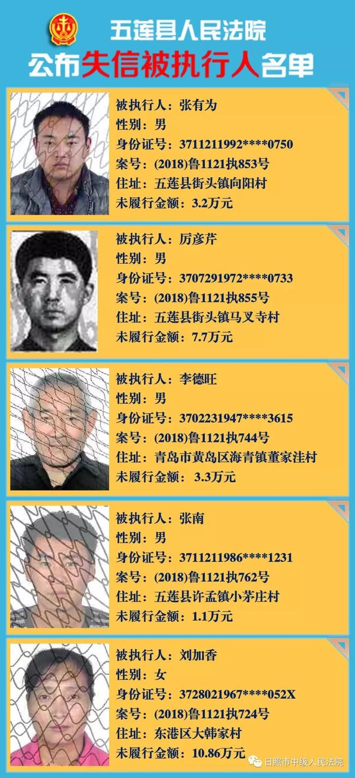 日照发布新一批失信被执行人名单，最高者欠款三千余万