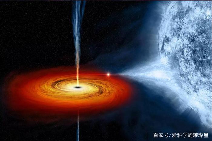 两个黑洞在吞噬物质，其中一个黑洞吞噬一颗恒星，出现周期性变亮