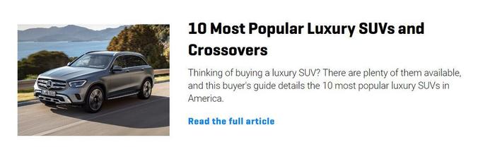 美国受欢迎10款豪华SUV，宝马X3第6、讴歌RDX第4，第1不是奔驰