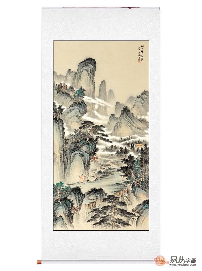 中美协王宁仿古山水国画作品赏析松山蕴禅心祥云送吉利