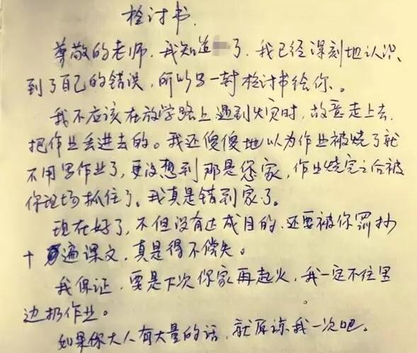 小学生写的“检讨书”，态度既感人又诚恳，老师看了都不忍责罚