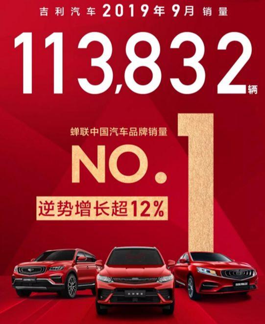 蝉联中国汽车品牌销冠 吉利汽车9月热销113832辆
