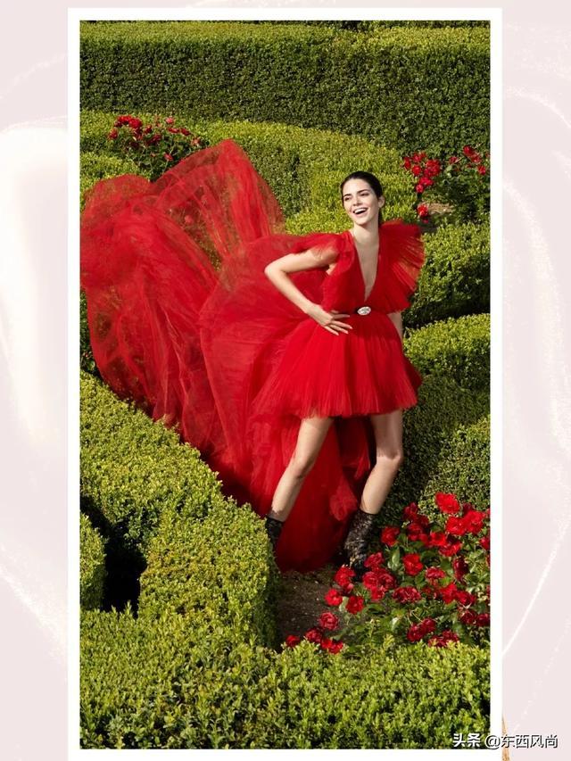 超模Kendall亲身示范，Giambattista Valli×H&M限量红色长裙