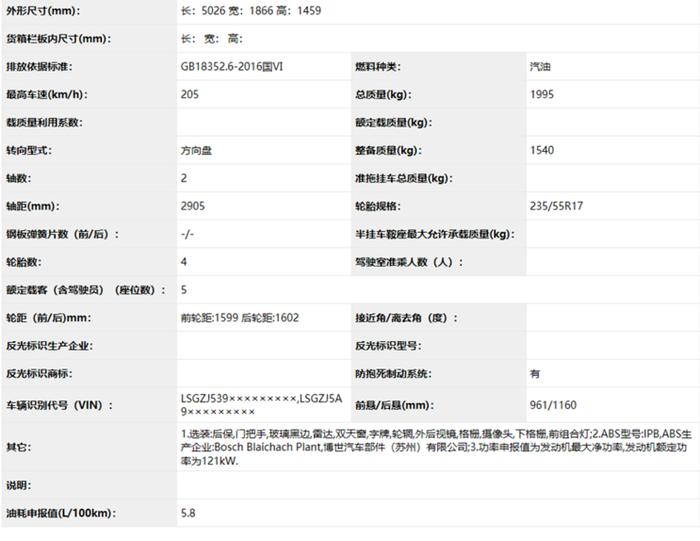 全新别克君越正式申报！轴距2905mm 新增1.3T三缸发动机油耗5.8L