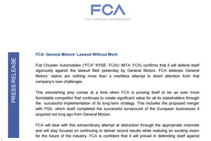 FCA否认卷入通用与UAW谈判，质疑干扰其与PSA合并计划