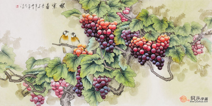 精品国画葡萄图：硕果累累兆丰年，美极了
