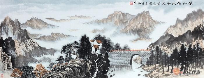 客厅沙发背景墙挂画，山水画笔造万象墨生辉