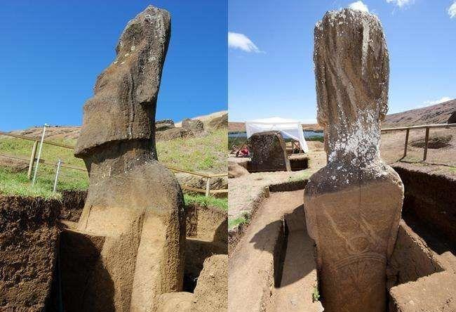 复活节岛石像不只有头部，它的身体藏在地下，刻满莫名的象形文字