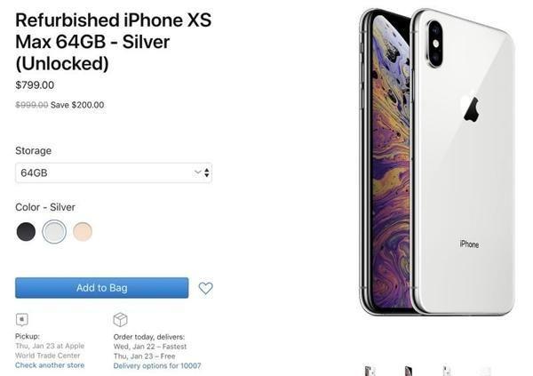 苹果首次开卖iPhone XS/XS Max官翻机：最高降价350美元