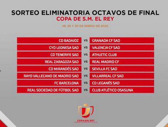 西班牙国王杯1/8决赛对阵确定！皇马PK萨拉戈萨，巴萨VS莱加内斯