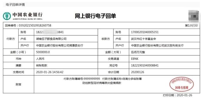 伍子醉捐款500万元，助力武汉抗击新型肺炎