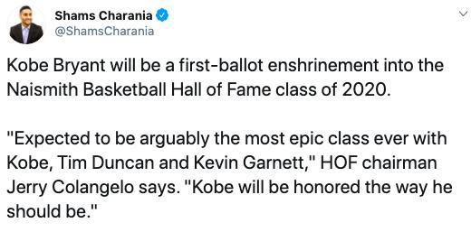 实至名归！科比将成2020年第一位名人堂球员，首轮投票将直接入选