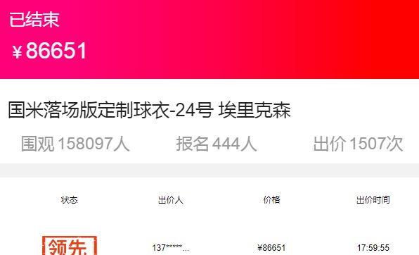 41万4305元！国米五件战袍拍卖结束，巴雷拉最高价，将捐给武汉