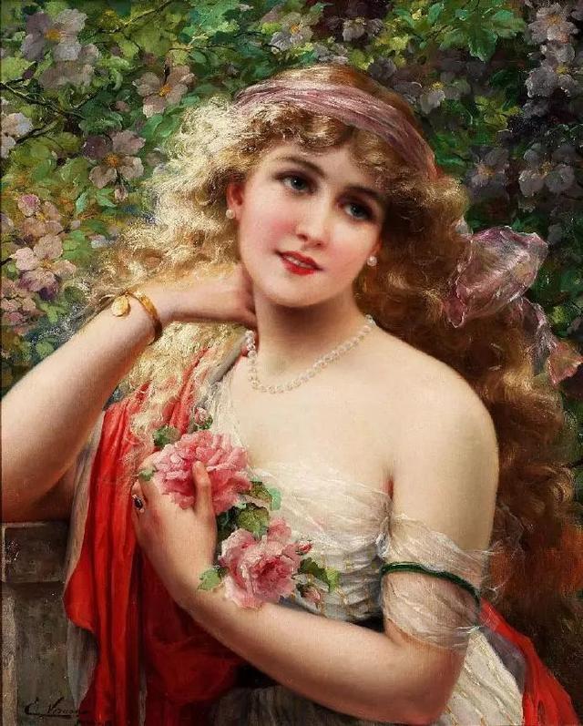法国艺术家人体油画中身披轻纱的性感女神，丰满逼真